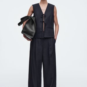 RELAXED LINEN-BLEND WIDE-LEG PANTS