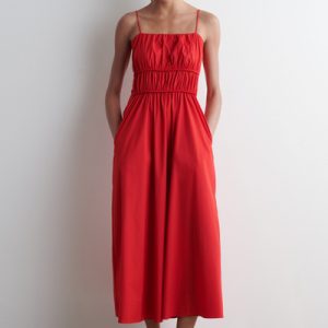 GATHERED COTTON MIDI DRESS