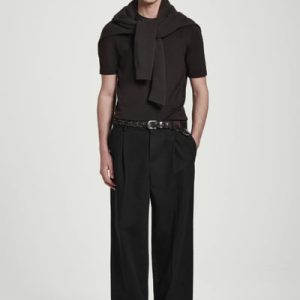 PLEATED WIDE-LEG DENIM PANTS