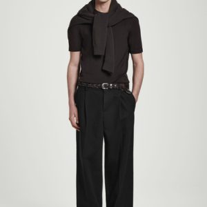 PLEATED WIDE-LEG DENIM PANTS