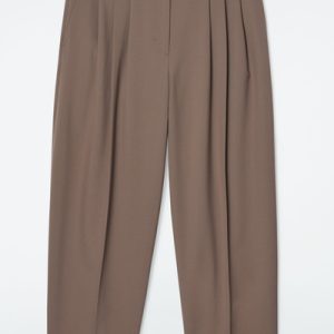 PLEATED BARREL-LEG WOOL PANTS