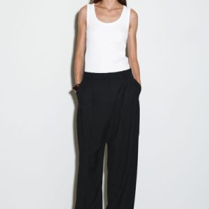 RELAXED TWILL WIDE-LEG PANTS