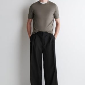 PLEATED WOOL WIDE-LEG PANTS