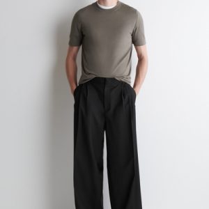 PLEATED WOOL WIDE-LEG PANTS