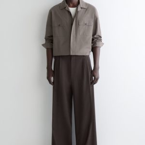 PLEATED WOOL WIDE-LEG PANTS