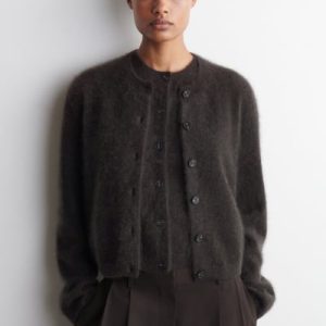 BRUSHED-CASHMERE CREW-NECK CARDIGAN