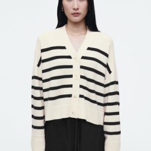 STRIPED MERINO WOOL V-NECK CARDIGAN