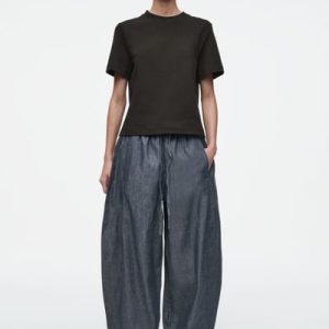 BARREL-LEG DENIM DRAWSTRING PANTS