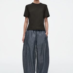 BARREL-LEG DENIM DRAWSTRING PANTS