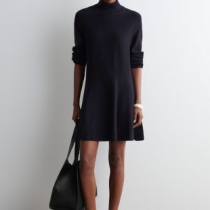 FLARED HIGH-NECK WOOL MINI DRESS