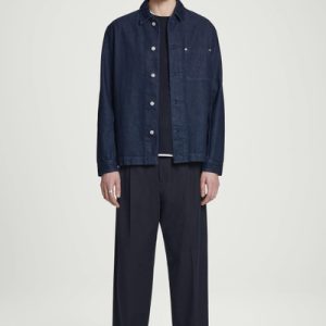 RELAXED PLEATED COTTON TAPERED PANTS