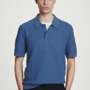 TEXTURED KNITTED COTTON POLO SHIRT