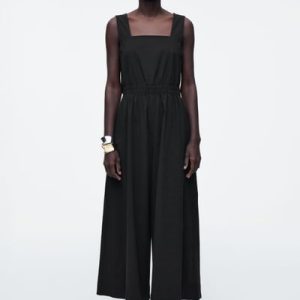 OPEN-BACK SEERSUCKER WIDE-LEG JUMPSUIT