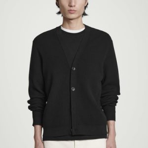 TEXTURED KNITTED COTTON V-NECK CARDIGAN