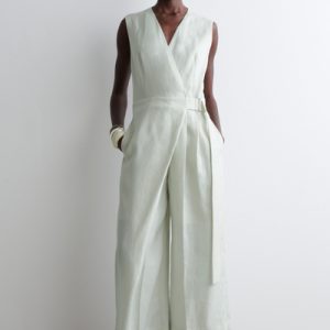 WRAP-FRONT LINEN JUMPSUIT