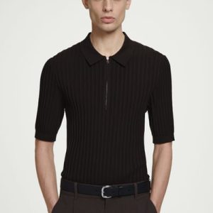 SILK-COTTON ZIP-UP POLO SHIRT