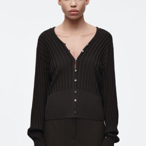 RIB-KNIT SILK CARDIGAN