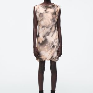 PRINTED DRAPED SILK DRESS
