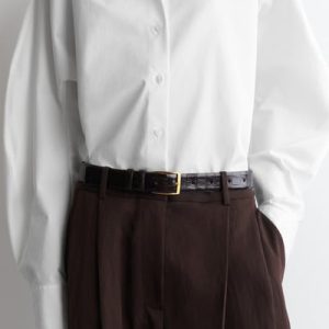 CROC-EMBOSSED LEATHER BELT