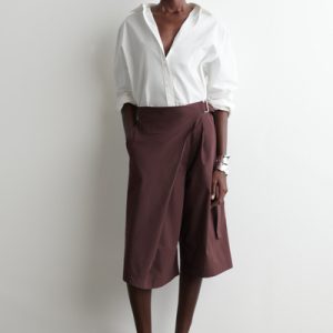 BELTED WRAP-FRONT COTTON SHORTS
