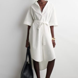 BELTED SHORT-SLEEVED MIDI SHIRT DRESS