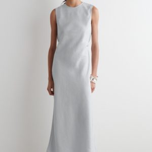 BIAS CUT LINEN BLEND MIDI DRESS