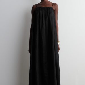 PLEATED LINEN MAXI DRESS