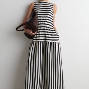 BOAT-NECK GATHERED MIDI DRESS