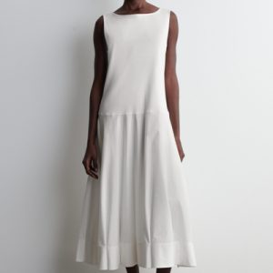 BOAT-NECK COTTON A-LINE MIDI DRESS