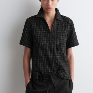 OPEN-COLLAR CHECKED COTTON SHIRT