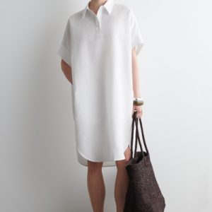 ROUNDED LINEN-COTTON SHIRT DRESS