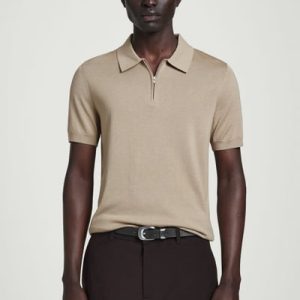SLIM KNITTED SILK ZIPUP POLO SHIRT