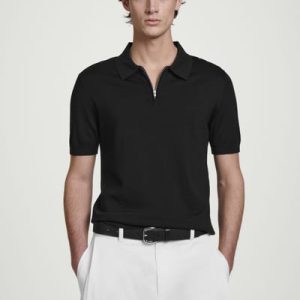 SLIM KNITTED SILK ZIPUP POLO SHIRT