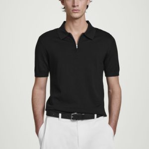 SLIM KNITTED SILK ZIPUP POLO SHIRT
