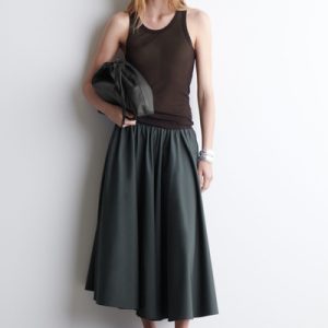 GATHERED A-LINE MIDI SKIRT