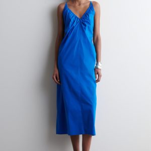 GATHERED V-NECK MAXI DRESS