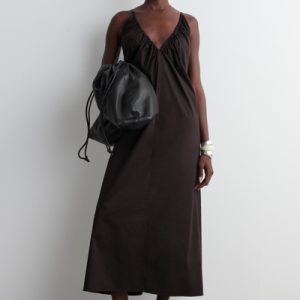 GATHERED V-NECK MAXI DRESS