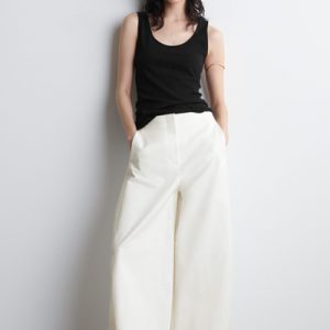 CROPPED BARREL-LEG COTTON PANTS