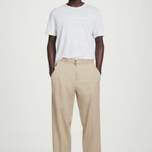 BELTED TAPERED COTTON PANTS