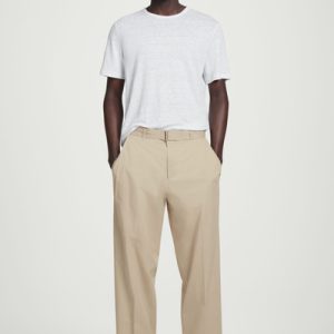 BELTED TAPERED COTTON PANTS