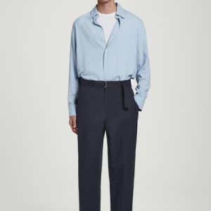 BELTED TAPERED COTTON PANTS