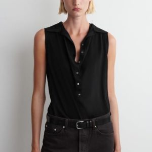 SLEEVELESS SILK-COTTON POLO SHIRT