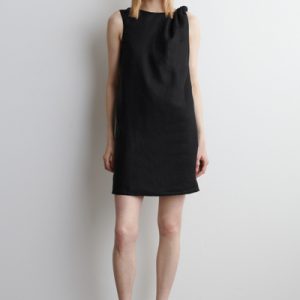 TWIST-DETAIL LINEN MINI DRESS