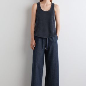 CROPPED DENIM WIDE-LEG PANTS