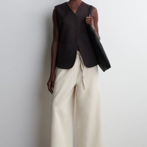 CROPPED DENIM WIDE-LEG PANTS