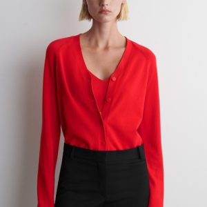 KNITTED COTTON V-NECK CARDIGAN