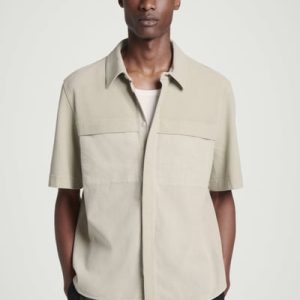GARMENT-DYED PANELED SHIRT