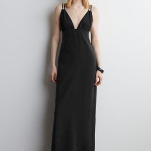 GATHERED V-NECK MAXI DRESS