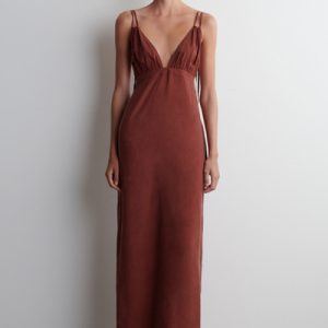 GATHERED V-NECK MAXI DRESS