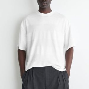 OVERSIZED STRIPED LINEN-BLEND T-SHIRT